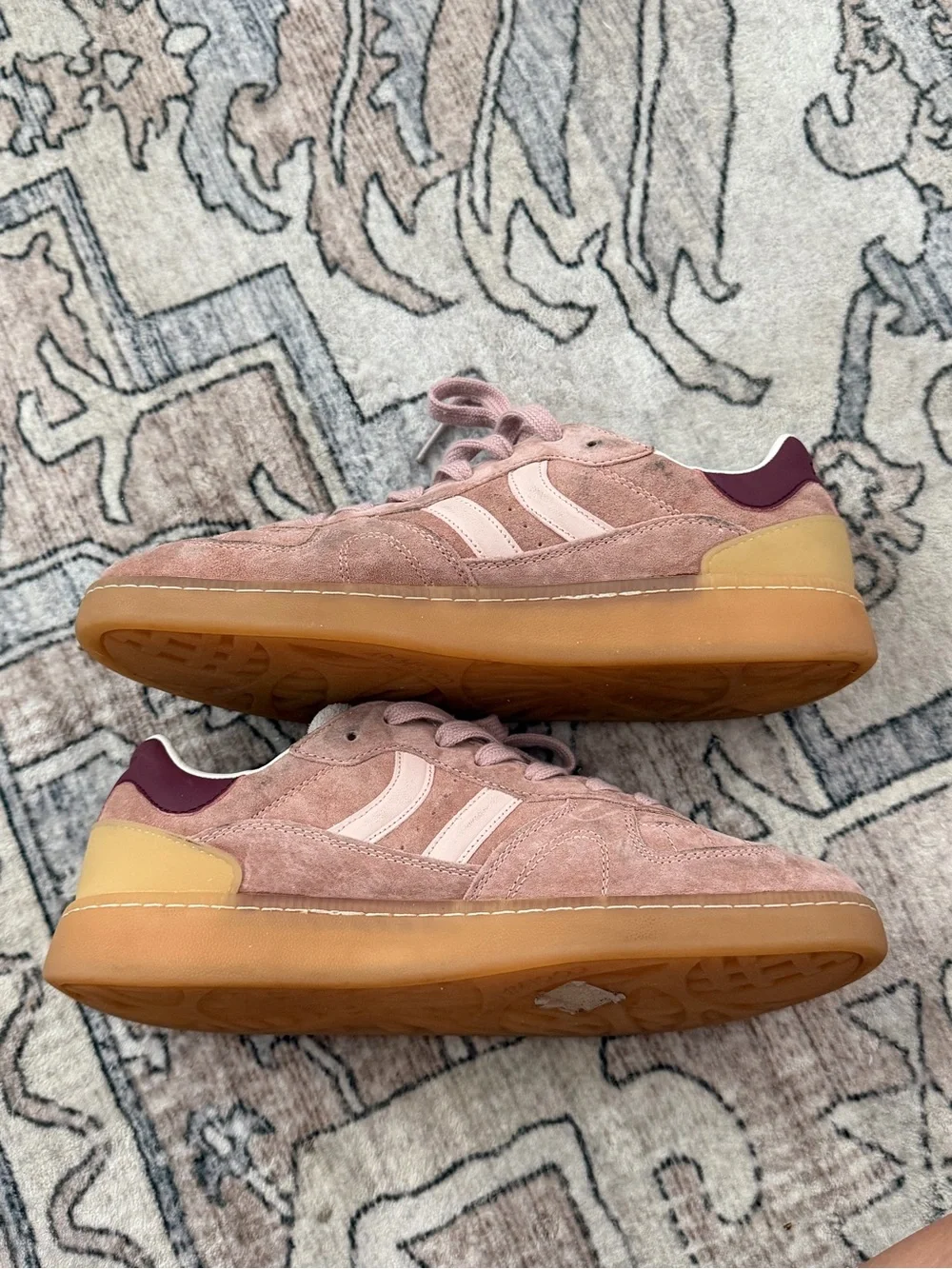Coolway Pink Suede Low-Top Sneakers with Gum Sole